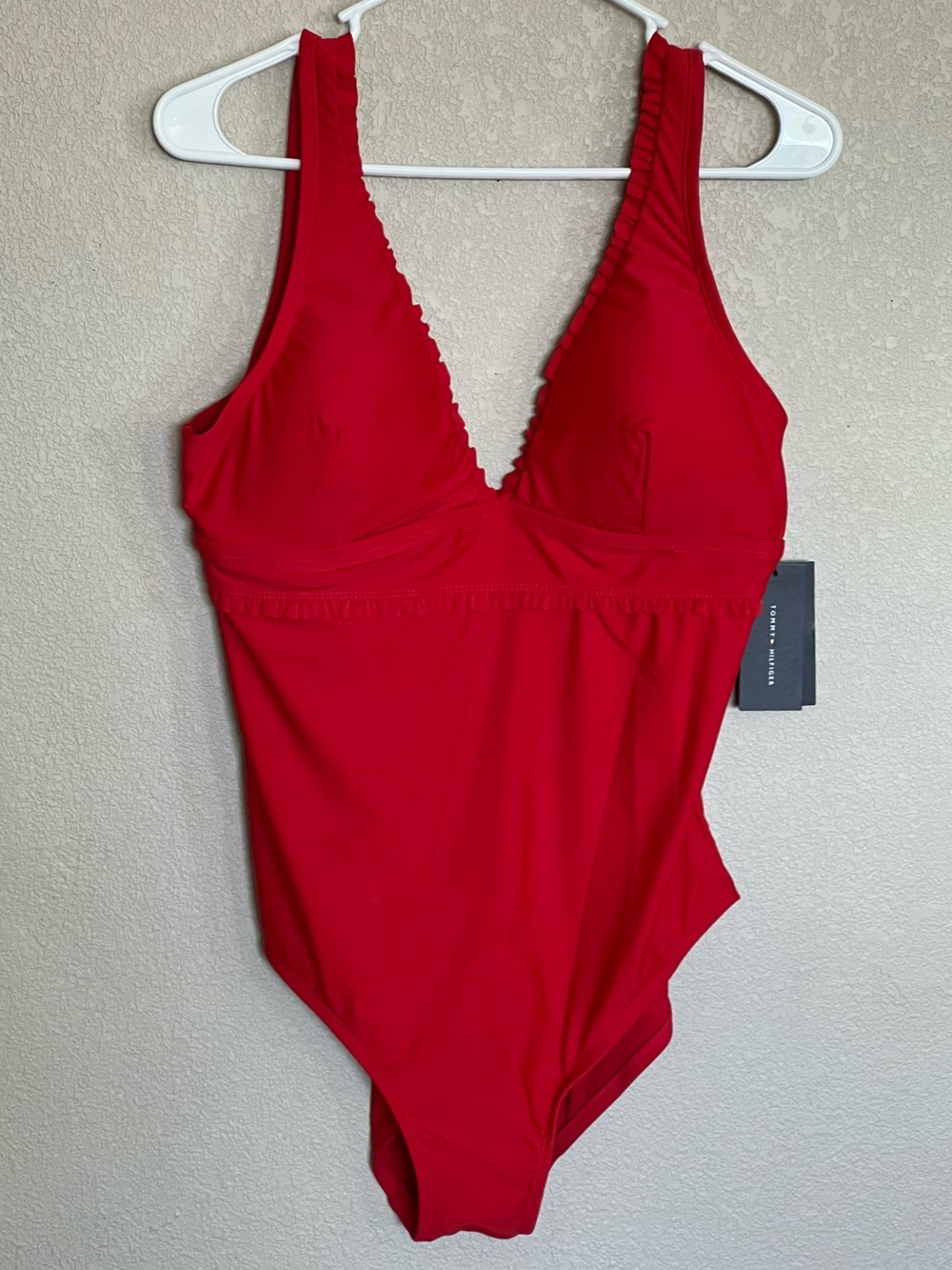 Tommy Hilfiger Red V-Neck One-Piece Swimsuit